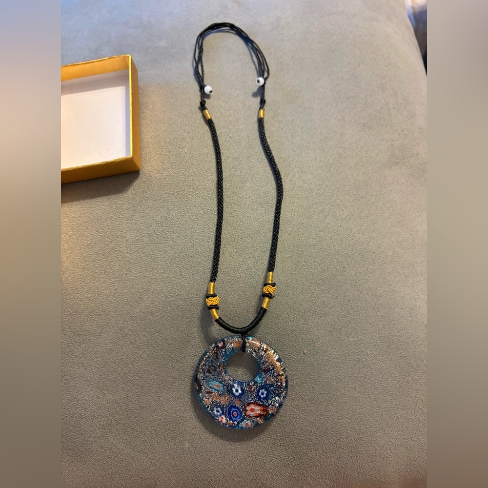 Art Glass Pendant Cord Necklace Made In Thailand NEW